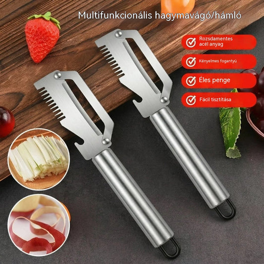 ✅【Vásárolj 2-t, kapsz 2-t ingyen!】🧅🔪 3 az 1-ben multifunkciós konyhai hámozó: Hámoz, szeletel és kinyitja a palackkupakokat! 🔥
