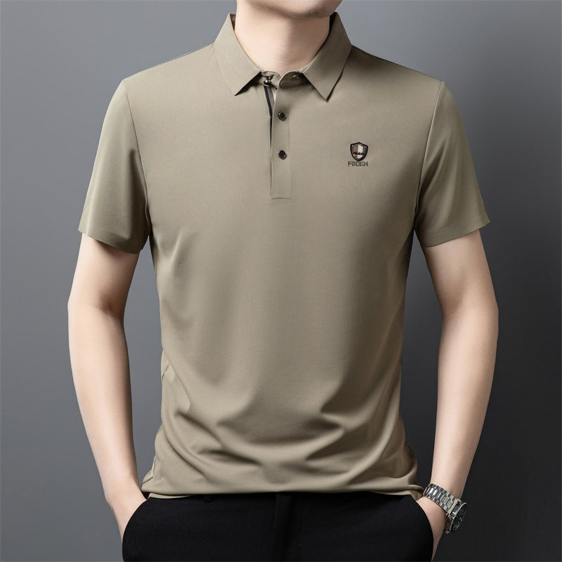 【M-4XL】2024 nyár, új, jégselyem, alkalmi póló ing fél ujjú hajtókával