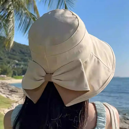 👒✨ Női napkalap masnival és széles karimájú - összecsukható, 360°-os védelemmel 🎀